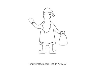 Continuous one line drawing of Christmas Santa Claus hat, Santa Claus hat, single line art element, Minimalist One Line Santa Claus Drawing – Christmas.