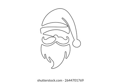 Continuous one line drawing of Christmas Santa Claus hat, Santa Claus hat, single line art element, Minimalist One Line Santa Claus Drawing – Christmas.