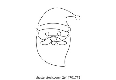Continuous one line drawing of Christmas Santa Claus hat, Santa Claus hat, single line art element, Minimalist One Line Santa Claus Drawing – Christmas.