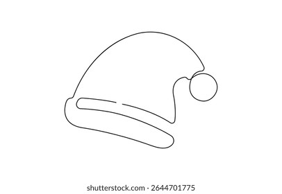 Continuous one line drawing of Christmas Santa Claus hat, Santa Claus hat, single line art element, Minimalist One Line Santa Claus Drawing – Christmas.