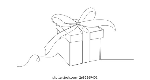 Desenho contínuo de uma linha da caixa de presente de Natal com arco e fita ilustração vetor