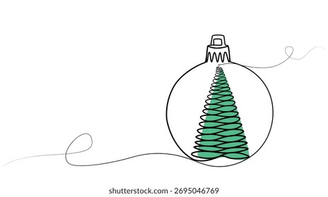 Continuous one line drawing of a Christmas ball. Christmas and New Year in one line.