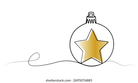 Continuous one line drawing of a Christmas ball. Christmas and New Year in one line.