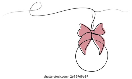 Continuous one line drawing of a Christmas ball. Christmas and New Year in one line.