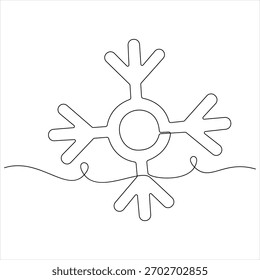 Dibujo continuo de una línea de nieve de invierno de copo de nieve de Navidad y símbolo frío en ilustración de estilo de contorno lineal simple