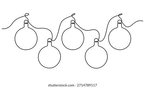 Desenho contínuo de uma linha de bola de Natal, elemento de arte de linha única, cartão de saudação de Natal bola de Natal, ilustração de vetor de linha de esboço minimalista, Natal inverno novo conceito de ano.