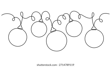 Desenho contínuo de uma linha de bola de Natal, elemento de arte de linha única, cartão de saudação de Natal bola de Natal, ilustração de vetor de linha de esboço minimalista, Natal inverno novo conceito de ano.