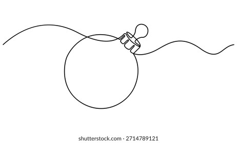 Desenho contínuo de uma linha de bola de Natal, elemento de arte de linha única, cartão de saudação de Natal bola de Natal, ilustração de vetor de linha de esboço minimalista, Natal inverno novo conceito de ano.