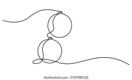 Desenho contínuo de uma linha de bola de Natal, elemento de arte de linha única, cartão de saudação de Natal bola de Natal, ilustração de vetor de linha de esboço minimalista, Natal inverno novo conceito de ano.