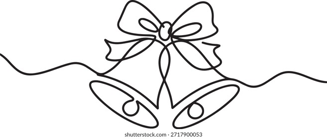 Dibujo continuo de una línea de ícono de campanas de Navidades con arco. Ilustración para la postal, decoración de la tarjeta de felicitación. un dibujo del icono de la línea
