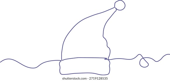 Continuous one line drawing of Christmas Santa Claus hat, Santa Claus hat