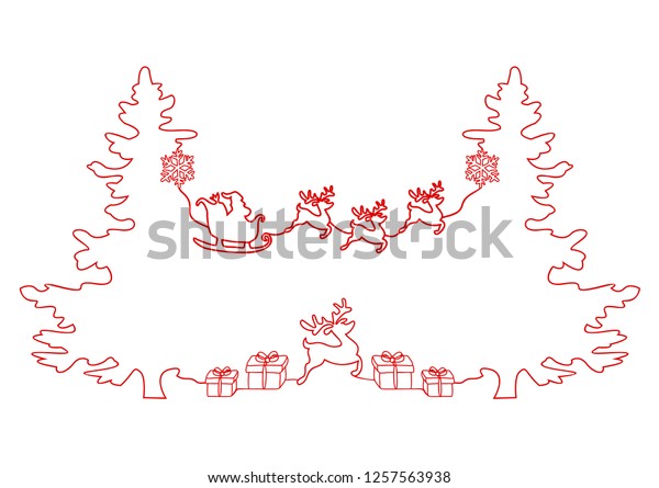 Continuous One Line Drawing Christmas Holiday Stock Vector