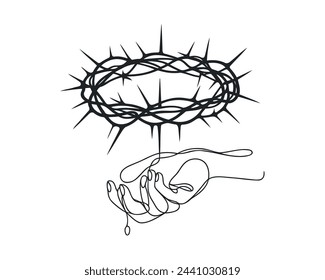 Continuous one line drawing of Christ's crown of thorns