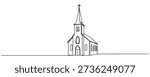 Continuous one line drawing of church icon ,Church Single continuous line illustration. Outline sketch. Editable stroke