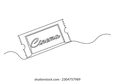 Continuous one line drawing cinema ticket. Vintage cinema ticket isolated on a white background. Vector illustration