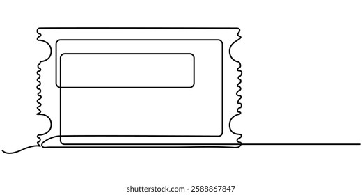 Continuous one line drawing cinema ticket. Vintage cinema ticket isolated on a white background. Vector illustration, Cinema tickets seamless texture for your background with trendy line art style.