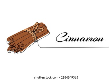 Continuous one line drawing of cinnamon. Modern style vector illustration on isolated background.