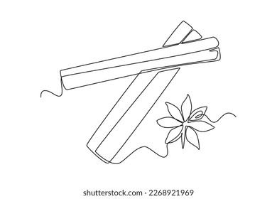 Continuous one line drawing cinnamon. Vegetable concept. Single line draw design vector graphic illustration.