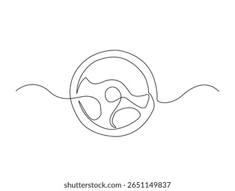 Desenho contínuo de uma linha do volante do veículo circular. Ilustração do contorno do volante do carro. Vetor editável.
