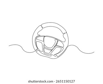 Desenho contínuo de uma linha do volante do veículo circular. Ilustração do contorno do volante do carro. Vetor editável.

