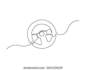 Desenho contínuo de uma linha do volante do veículo circular. Ilustração do contorno do volante do carro. Vetor editável.
