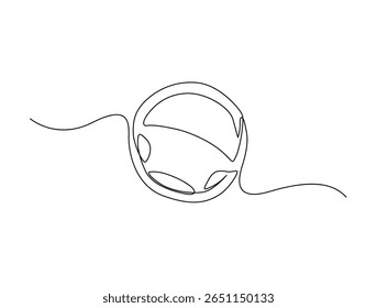 Desenho contínuo de uma linha do volante do veículo circular. Ilustração do contorno do volante do carro. Vetor editável.
