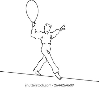 Continuous one line drawing circus artist. Circus. Tightrope walker and equilibrist. Circus performance. One continuous line isolated minimal illustration.Not AI.