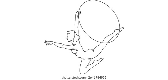 Continuous one line drawing Circus artist with a hoop. Beautiful equilibrist under the circus dome. Circus performance. One continuous line isolated minimal illustration.Not AI.