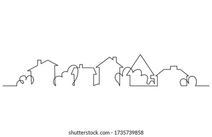 Continuous one line drawing. City scape, house, residential building concept, logo, symbol, construction Vector illustration