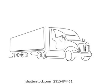 Kontinuierliche Zeichnung eines LKW-LKW. Lieferung LKW-Linie Kunst Vektorgrafik. Bearbeitbare Umrisslinie oder Schlaganfall.