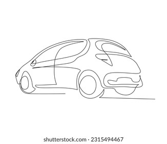 Continuous one line drawing of city car. Car line art vector illustration. Editable outline or stroke.