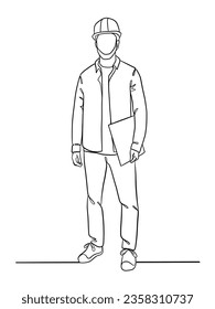 Continuous one line drawing of civil engineers illustration. Vector illustration.