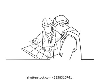 Continuous one line drawing of civil engineers illustration. Vector illustration.