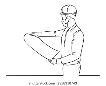 Dibujo continuo de una línea de ilustración de ingenieros civiles. Ilustración vectorial.