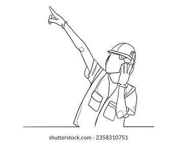 Kontinuierliche Zeichnung einer Linie von Bauingenieuren Illustration. Vektorgrafik.