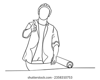 Continuous one line drawing of civil engineers illustration. Vector illustration.