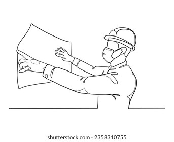 Dibujo continuo de una línea de ilustración de ingenieros civiles. Ilustración vectorial.