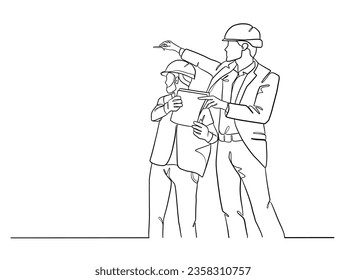 Dibujo continuo de una línea de ilustración de ingenieros civiles. Ilustración vectorial.
