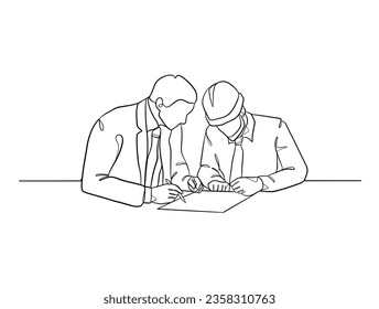 Continuous one line drawing of civil engineers illustration. Vector illustration.