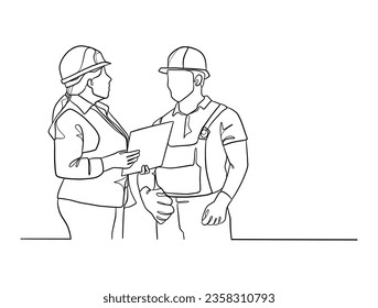 Continuous one line drawing of civil engineers illustration. Vector illustration.