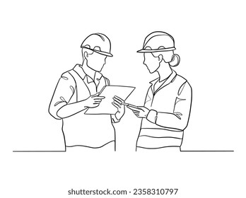 Continuous one line drawing of civil engineers illustration. Vector illustration.