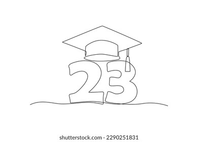 Continuous one line drawing class of 2023. Congrats Graduates. Graduation concept. Single line draw design vector graphic illustration.