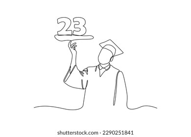 Continuous one line drawing class of 2023. Congrats Graduates. Graduation concept. Single line draw design vector graphic illustration.
