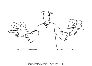 Continuous one line drawing class of 2023. Congrats Graduates. Graduation concept. Single line draw design vector graphic illustration.