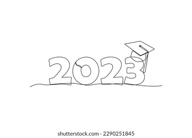 Continuous one line drawing class of 2023. Congrats Graduates. Graduation concept. Single line draw design vector graphic illustration.