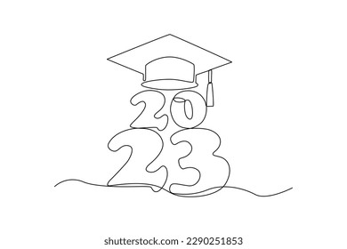 Continuous one line drawing class of 2023. Congrats Graduates. Graduation concept. Single line draw design vector graphic illustration.
