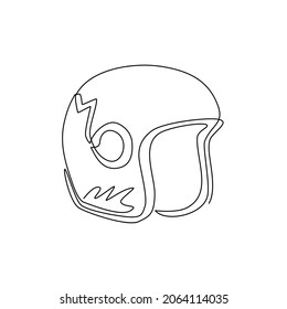 Continuous one line drawing classic biker helmet icon. Motor race team symbol, rally sport team emblem and custom chopper bike riders tournament. Single line draw design vector graphic illustration