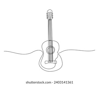 Continuous one line drawing of classic acoustic guitar. Guitar outline vector illustration. Editable stroke.