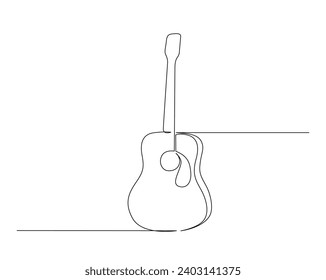 Dibujo continuo de una línea de guitarra acústica clásica. Ilustración vectorial de contorno de guitarra. Trazo editable.