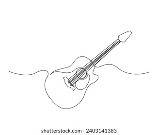 Continuous one line drawing of classic acoustic guitar. Guitar outline vector illustration. Editable stroke.